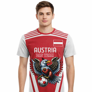 Camiseta de Fútbol de Austria 2026 para <span class=keywords><strong>Hombre</strong></span>, Cuello Redondo, Manga Corta Deportiva, Diseño de Águila Austriaca, Estampado Completo, Camiseta Cultural - Product Image 1