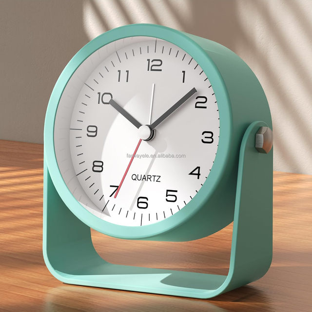 Small Analog Alarm Clocks,Battery Operated Desk Clock,Cute Table Clock with Light, Adjustable Angle for Bedside, Home Decor