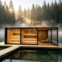 Sauna extérieur 3-en-1 avec espace lounge, en bois thermo, grande capacité, pour jardin, maison ou usage commercial