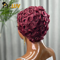PIXLUV Peluca de Cabello Humano Corto Estilo Bob sin Pegamento con Cabello Rizado Birmano Estilo Vietnamita Grado 12A/15A Densidad 130%-300%