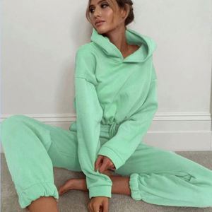 Autunno e inverno moda calda tinta unita <span class=keywords><strong>casual</strong></span> con coulisse pantaloni della tuta a maniche lunghe <span class=keywords><strong>abbigliamento</strong></span> femminile - Product Image 4