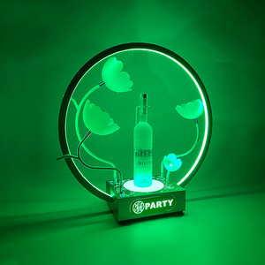 Porte-bouteilles à vin LED rond, lumière verte, style moderne, avec motif floral - Product Image 2