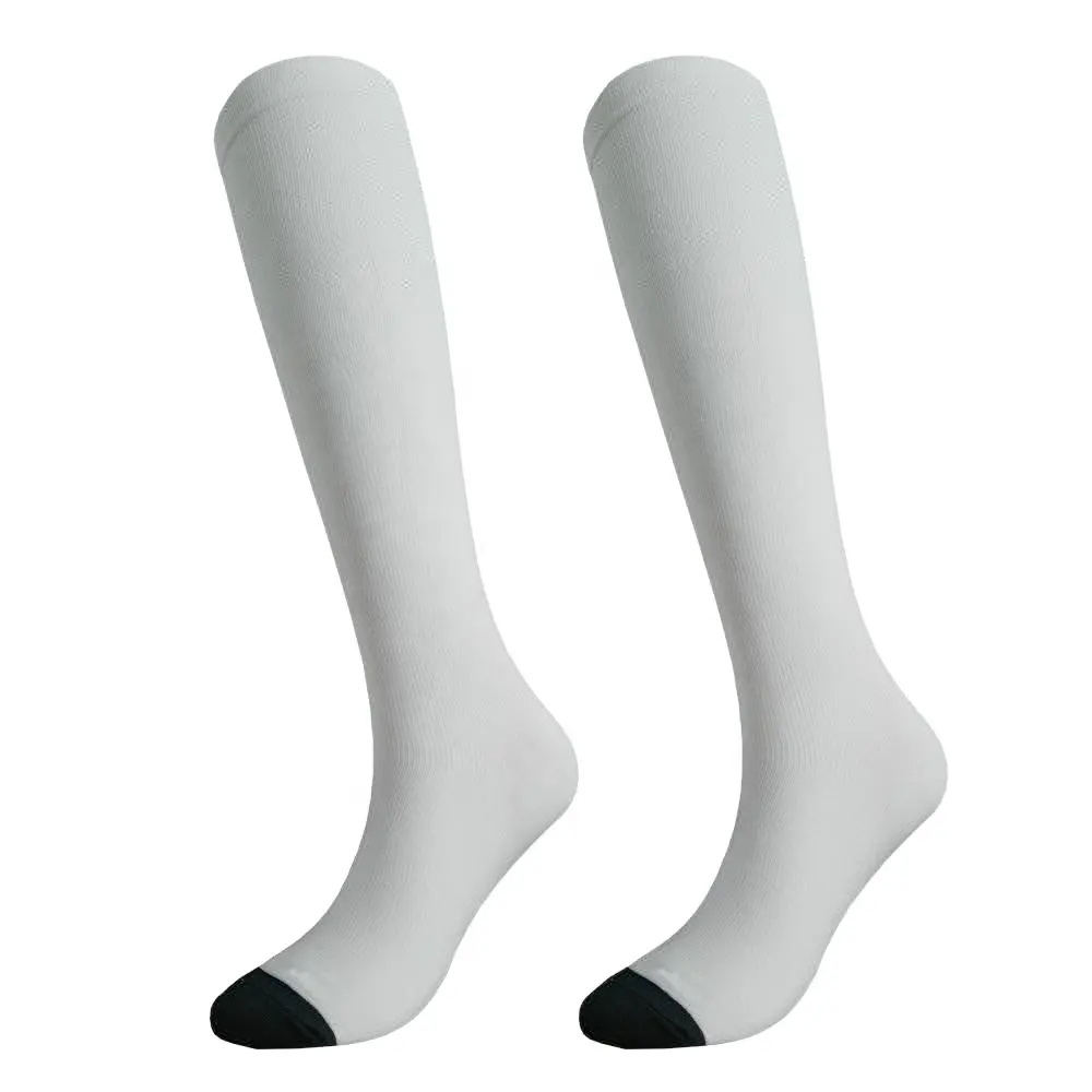 White polyester sport sublimation blank running compression socks, women's 12-14 mmhg compression trouser sock