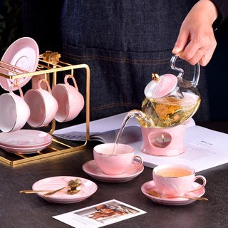 Rack pot 6 tasses et soucoupes rose