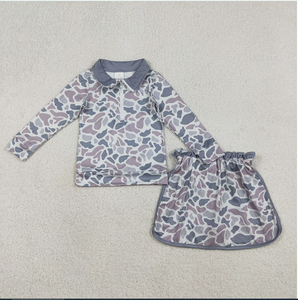 Conjunto de Ropa para Niñas GLD1548, Sudadera con Cremallera y Estampado de Camuflaje Gris, Falda y Pantalones Cortos - Product Image 1