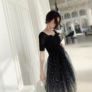 Nouvelle robe de bal de fin d'année pour femme, tenue de fête à épaules dénudées, couleur bordeaux/noir, Bling Bling dégradé, <span class=keywords><strong>2019</strong></span> - Product Image 4