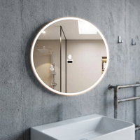 Miroir de salle de bain rond lumineux 60 cm avec cadre en acrylique rétroéclairé, lampe de miroir de vanité à capteur de mouvement manuel, commande à bouton unique
