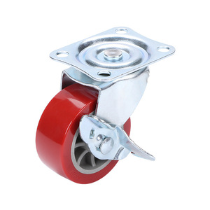 2.5 Inch Pu Swivel Caster With Brake Flat Bottom Maroon Wheel For Trolleys Refrigerator - Product Image 4