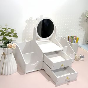 Cosmetic Storage Box With <b>Mirror</b> Drawer Style Desktop Organizer For Makeup Jewelry PVC Material Eco Friendly - Product Image 3