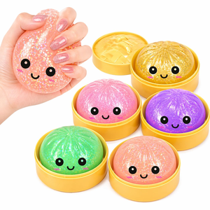 Jouet anti-stress souple et mignon en forme de boulette Bao Bun avec boîte de cuisson vapeur, balles anti-stress imprimées UV, jouet de décompression moelleux pour le stress - Product Image 1