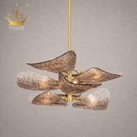 Lustre en verre texturé de luxe moderne, luminaire suspendu artistique doré pour hôtel, villa, restaurant