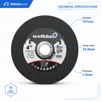 Disque de coupe fin Welldon 107x1.0x16mm T41, disque abrasif en oxyde d'aluminium de 4 pouces pour la coupe de tuyaux, plaques et métaux INOX