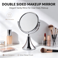 Miroir de maquillage rond Double face stable de haute qualité fonction grossissante cadre en fer miroir cosmétique de bureau