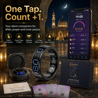 Anillo Religioso Inteligente iTasbeeh Salam con Pantalla LED, Control por Aplicación, Acero Inoxidable, Recordatorio por Vibración, Rastreador de Progreso Diario