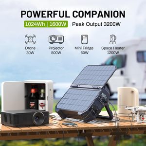 Estación de Energía Portátil de 1600W y 1024Wh con Batería Externa LiFePO4, MPPT Solar Integrado de 100W, USB-C PD, Onda Sinusoidal Pura para Automóvil - Product Image 6