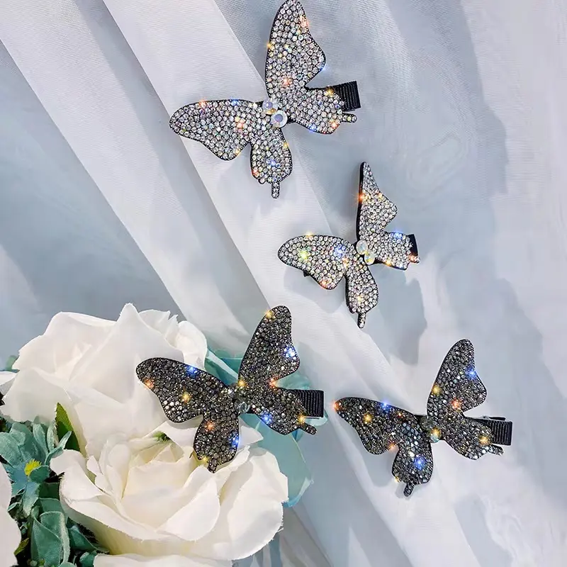 Accesorios para el cabello personalizados para niña y mujer, horquillas de mariposa con diamantes de imitación, Clips de mariposa de cristal