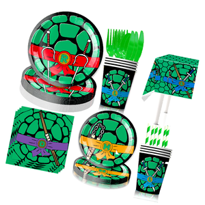 Assiettes, gobelets, serviettes et drapeaux en papier réutilisables pour fête d'anniversaire des Tortues Ninja, pour usage intérieur – Vente chaude - Product Image 1