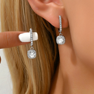 Drop <b>Earrings</b> With Zircon And Diamond Accents For Women Party Jewelry Stainless Steel Ear <b>Post</b> Bezel Setting EH4585 - Product Image 1