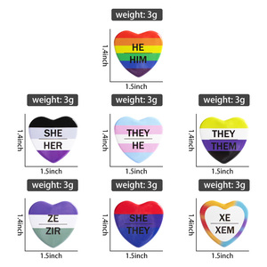 Broches en étain LGBT Pride Raimbow avec pronoms, bouton souple en forme de cœur, HE/HIM THEY/THEM, broches de revers, badges, bijoux, cadeaux - Product Image 1