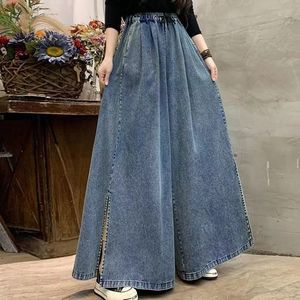 Jean décontracté en denim pour femme, taille haute, coupe large, à ourlet fendu, style rétro littéraire, coupe ample, mode - Product Image 5