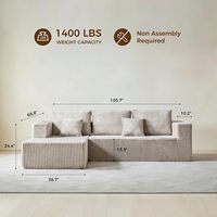 Canapé d'angle modulaire moderne en tissu microfibre velours côtelé de 105 pouces, trois places, assise profonde, chaise longue gauche inclinable pour salon
