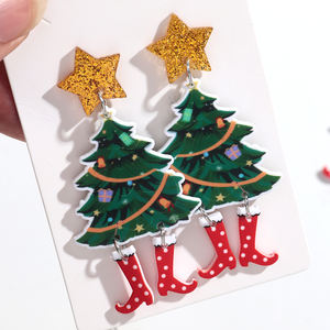 ต่างหูอะคริลิคแบบห้อย ลายกราฟฟิตี้ขี้เล่น ต้นคริสต์มาสสีเขียว รองเท้าบูทสีแดง หมวกคริสต์มาสสีทองวิ้งๆ  สำหรับคริสต์มาสปี 2026 - Product Image 4