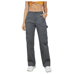 USA Ladies High Street Multi-Pocket <b>Cargo</b> <b>Pants</b> Washable <b>Baggy</b> Straight Leg Denim Jeans High Waist Winter Summer Style Wrinkled - Product Image 5