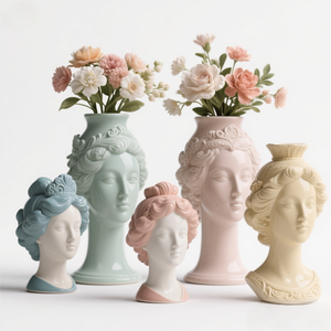 Vase en céramique tête de dame allemande-<span class=keywords><strong>Buste</strong></span> inspiré de Dirndl de 10 ", fleurs peintes à la main, décoration d'intérieur alpine - Product Image 3