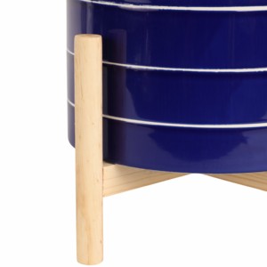 Vaso in Ceramica a Righe con Supporto in Legno per Arredamento Casa, Fioriera per Ingresso, Patio, Tavolo, Giardino, Colorato - Product Image 5