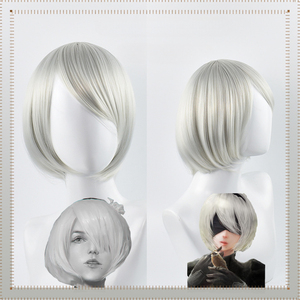 Nier Automata2Bcos Peluca <span class=keywords><strong>gris</strong></span> plateado 9S Nier Automata Mechanical Age <span class=keywords><strong>Cabello</strong></span> <span class=keywords><strong>corto</strong></span> blanco plateado - Product Image 2