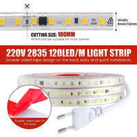 Bande lumineuse LED AC110V 220V SMD2835 60LEDs 120LEDs 240LEDs, taille 12mm*4mm, revêtement PVC, rouleau de 100m, 3000K 4000K 6000K, bande lumineuse 2835
