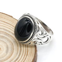 Bague BOCAI S925 en argent sterling pour homme, avec agate noire et grenat, motif vigne antique, pierre précieuse, style hip-hop punk, bijoux en argent fin
