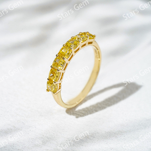 Starsgem 18K Rắn Vàng Vàng Eternity Nhẫn 3.3*3.2Mm Đệm Cắt Ưa Thích Phòng Thí Nghiệm Màu Vàng Grown Nhẫn Kim Cương - Product Image 1
