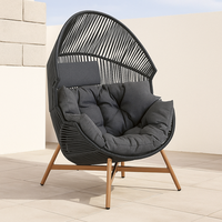 Fauteuil œuf moderne en rotin avec structure en acier, chaise longue d'extérieur confortable pour patio, jardin, balcon, terrasse, école, parc