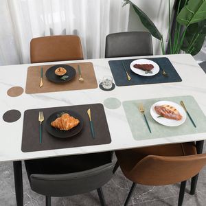 Set de table carré en cuir personnalisable de haute qualité, style nordique, bicolore, imperméable, résistant à la chaleur, isolant - Product Image 2