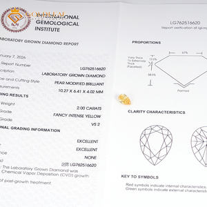 Diamante de Corte Pera de 2 Quilates, Color Amarillo Intenso Fantasía, VS2, Cultivado en Laboratorio, con Certificado IGI Goldleaf, Procedente de Guangxi, para la Elaboración de Joyas - Product Image 5