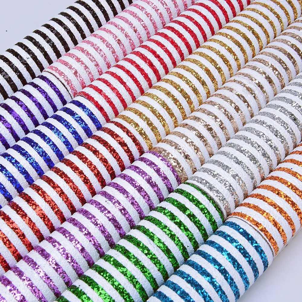 hot sale two tone striped chunky glitter leather rolls synthetic faux leather 30*135cm vinyl for hair bows DIY accessories phone