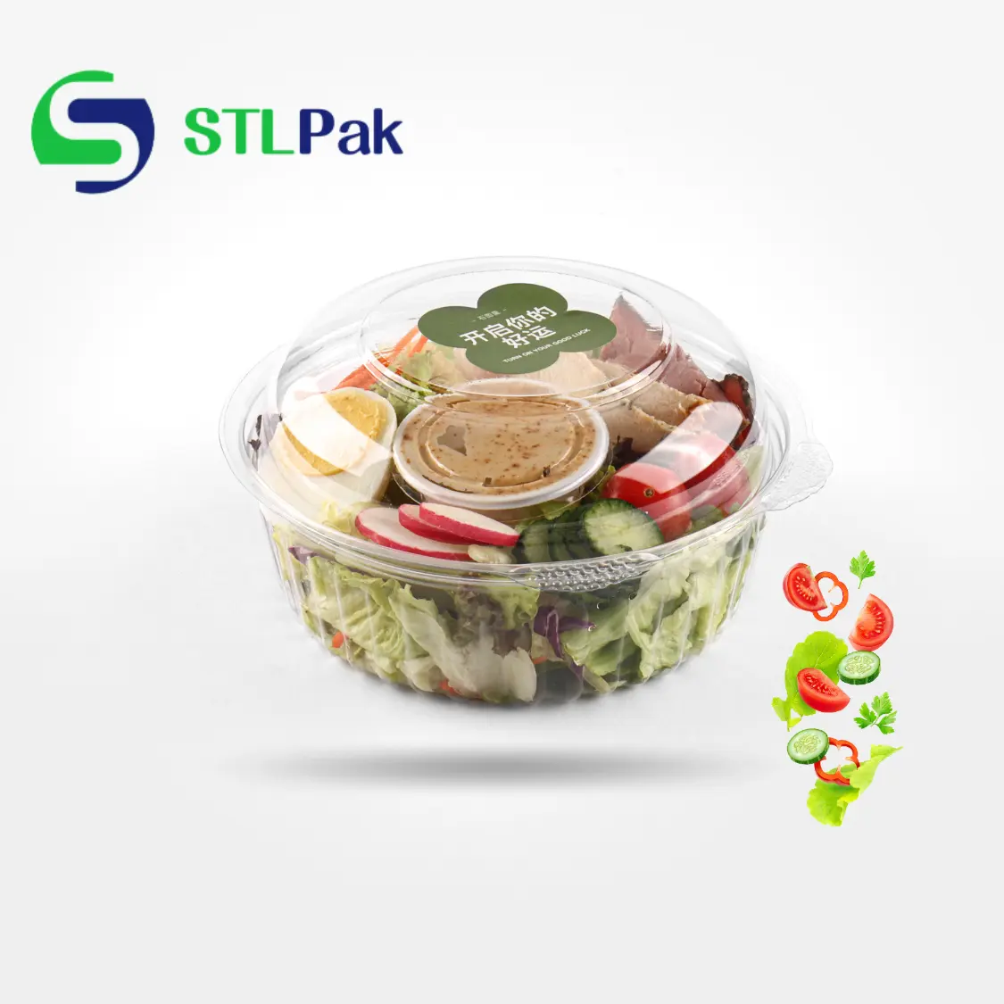 Toptan tek kullanımlık şeffaf PET meyve sebze ambalaj 20OZ 24OZ kapaklı salata kutusu plastik salata kasesi