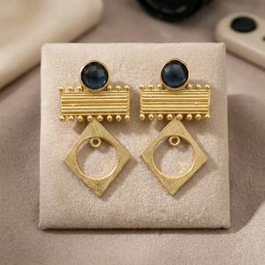 Pendientes de latón hechos a mano con piedras preciosas, estilo étnico, chapados en oro para boda - Product Image 2