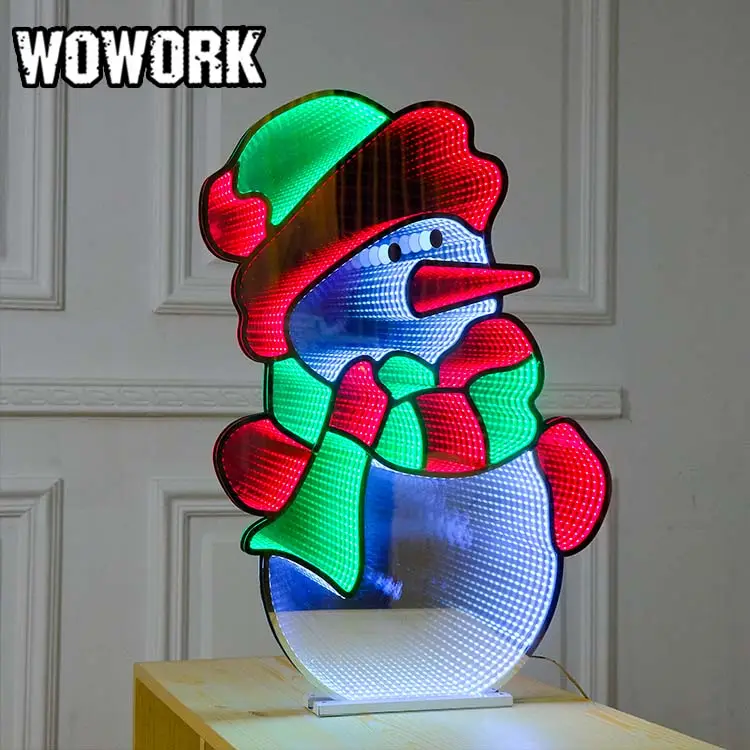 WOWORK RGB גדול חג המולד איש שלג גן חצר דקורטיבית שלט מעמד led מנהרה מראה אור תהום אינסוף לפסטיבל חג המולד