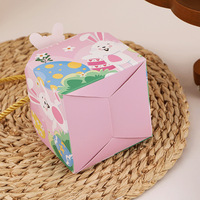 Boîte pliable rose de qualité supérieure pour Pâques, avec des lapins de dessin animé peints à la main et un ruban doré élégant, boîte de rangement pour bonbons, biscuits, gâteaux, boîte cadeau