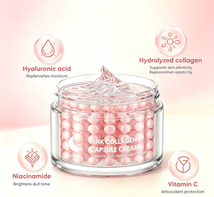 Crema facial de colágeno rosa de marca privada con ácido hialurónico y niacinamida, loción nocturna hidratante y reafirmante para todo tipo de piel - Product Image 1