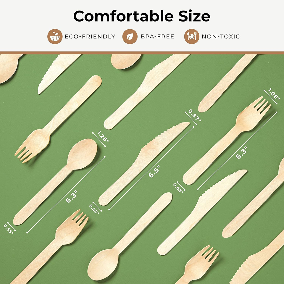 SINCERE Disposable Bamboo Cutlery Set | Eco-Friendly Fork, Spoon, Knife | Custom Manufacturer