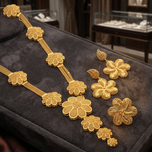 Conjunto de Joyería Larga de Moda Chapada en Oro de 14K, 18K, 24K al por Mayor, Collares Largos con Diseño Floral, Conjunto de Joyería Larga Chapada en Oro - Product Image 5