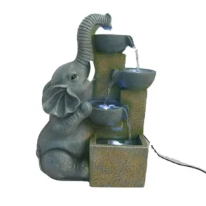 Indoor Elefant mit Schalen Brunnen Wasserspiel LED-Leuchten Poly resin Statuen