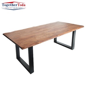 Nouvelle table à manger durable en bois massif avec pieds en métal, idéale pour l'extérieur, la salle à manger et les ensembles de salon - Product Image 2