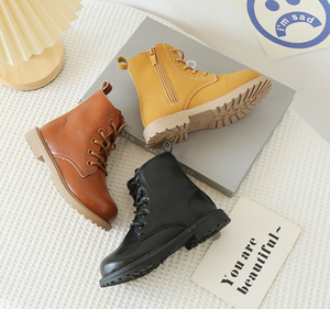 British Retro Children's Leather Boots <b>Boys</b> and Girls Boots Flat Heeled Boots - Product Image 2