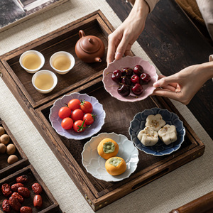 Chinese lotus-shaped small <b>tea</b> <b>tray</b>, tall dessert plate, pastry <b>tray</b>, Zen-inspired dried fruit snack <b>tray</b>, fruit and vegetable - Product Image 3