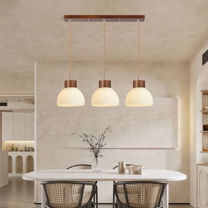 Unique Wooden Pendant <b>Light</b> Walnut Minimalist Linear Chandelier For <b>Dining</b> Room Bedroom - Product Image 4
