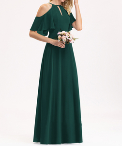 New Look Halter Neck <strong>Cold</strong> <strong>Shoulder</strong> Keyhole High Waits Plain Chiffon Gown Wedding Bridesmaid <strong>Dresses</strong> for Women - Product Image 4